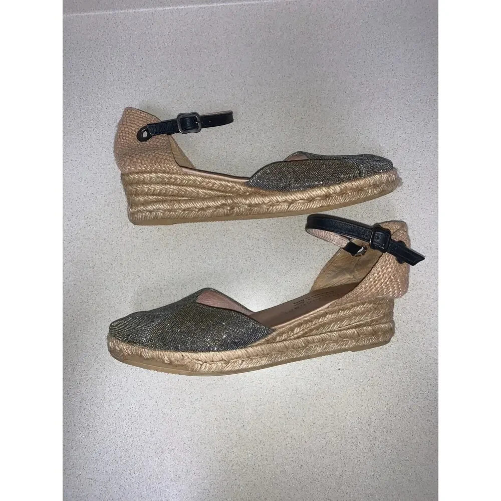 Anthropologie Eric Michael Copa Platform Leather Shimmer Espadrilles Size 8